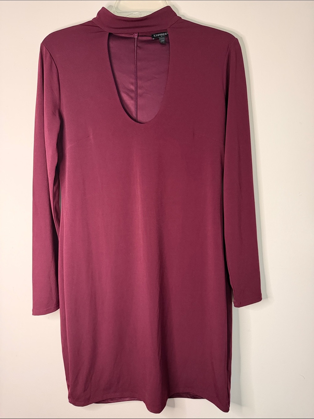 Express Long Sleeve Keyhole Dress in Burgundy